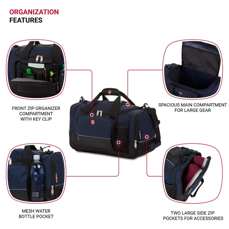 SWISSGEAR حقيبة دفل سويس جير أبيكس، حقيبة رياضية للرجال والنساء، حقائب سفر دفل، أزرق/أسود، 20 إنش - Image 3